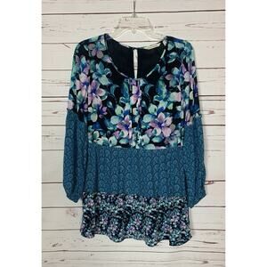 Soft Surroundings Women's XS Extra Small Blue Purple Floral Long Sleeve Tunic To